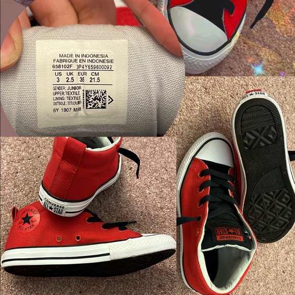 Red High Top Converse Kicks: Size 3 Junior’s US - Picture 2 of 2